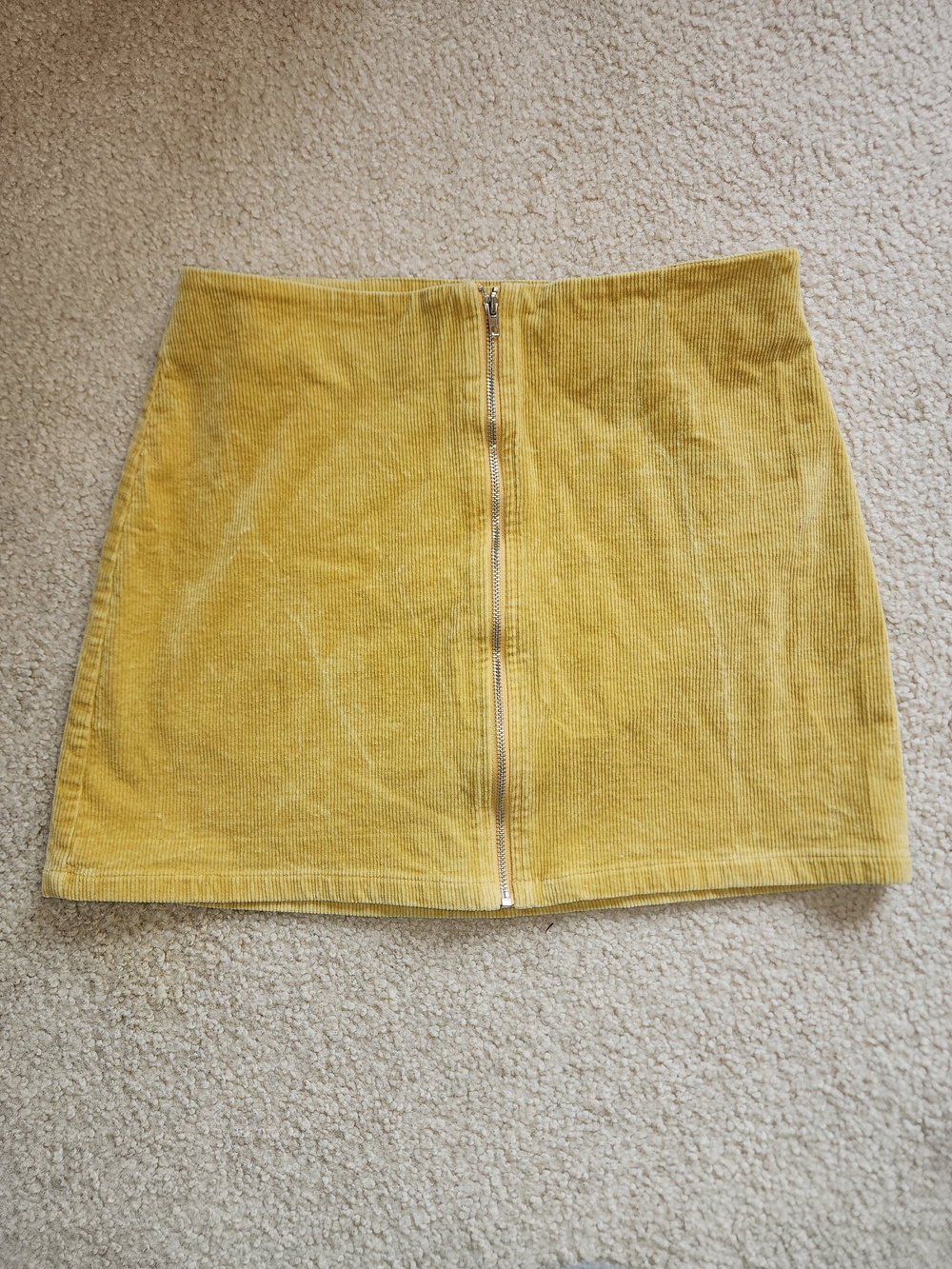 Sky and Sparrow Yellow Corduroy Zip-Front Mini Skirt